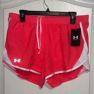 WOMENS Under Armour Women’s Neon Pink Athletic Running Shorts with White Trim